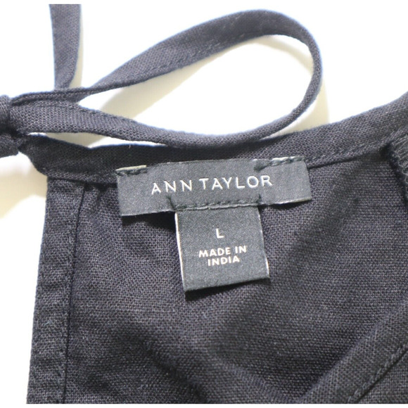 Ann Taylor Size L Scalloped Linen Blend Halter Top Black White Trim - Picture 9 of 10